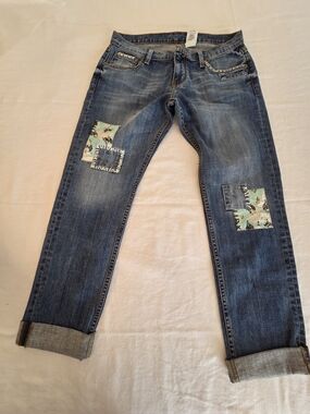 Cruel Rhyon Womens Blue Patchwork Straight-Leg Jeans